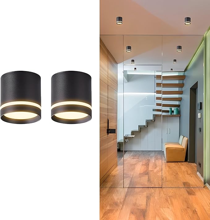 2.36" LED Ceiling Spotlight Indoor Cylinder Downlight 5W 3000K Black Aluminum Spot Light Ceiling Light Fixture for Hallway Corridor Gallery Display Kitchen Living Room Dining Room Bedroom