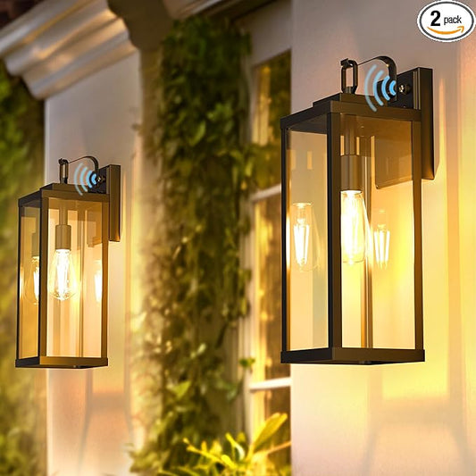 DORESshop 2-Pack Dusk to Dawn Large Outdoor Wall Lights 16 Inch, IP65 Waterproof Anti-Rust Exterior Wall Sconces, Matte Black Outdoor Light Fixtures with Clear Glass, ETL Listed for Porch Garage