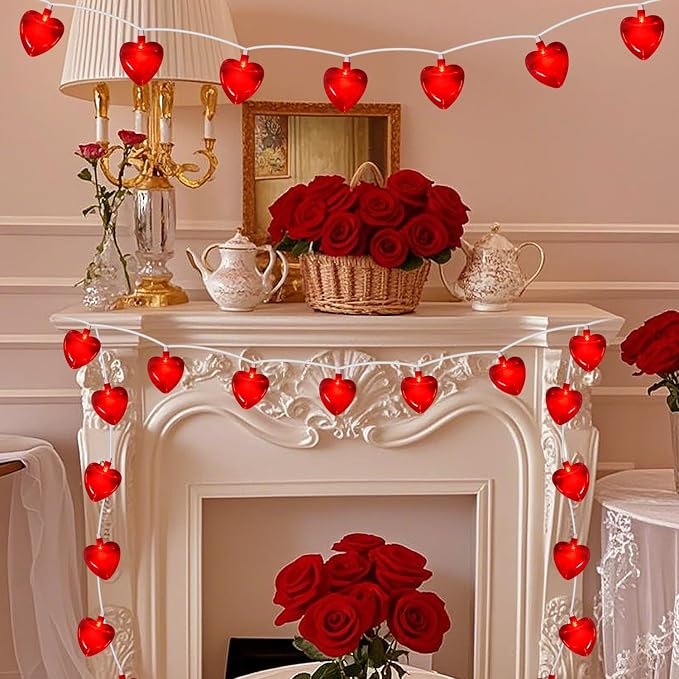 PASUTO Red Heart String Lights, 8.5Ft Valentines Day Decorations Light with 10 LED Red Heart Lights, Connectable Romantic Fairy Light for Wedding Valentine's Day Anniversary Indoor Party Decor