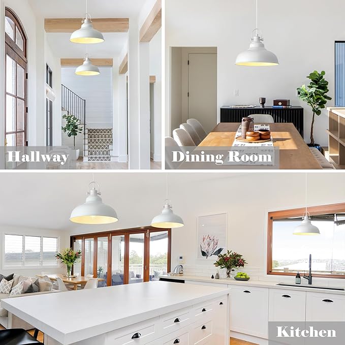 White Pendant Lights Kitchen Island 3 Pack, 11.4 Inch Kitchen Pendant Lights, Industrial Pendant Light, White Dome Pendant Light, Island Pendant Light for Kitchen, Dining Room, Bedroom