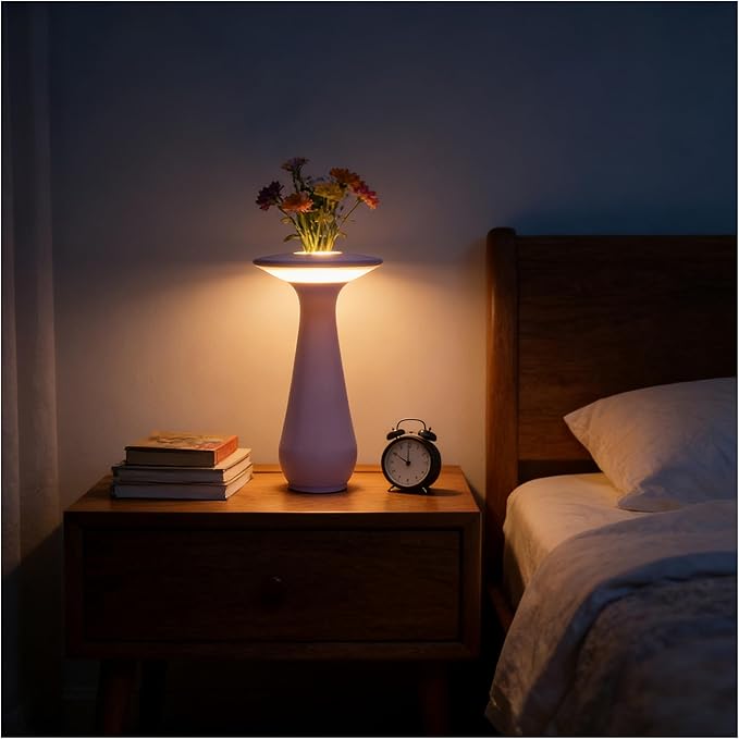 Rechargeable Vase Lamp, Cordless Flower Table Lamp for Restaurant & Dining Room, Portable LED Small Night Light for Bedroom Office, Unique Birthday Gifts for Women