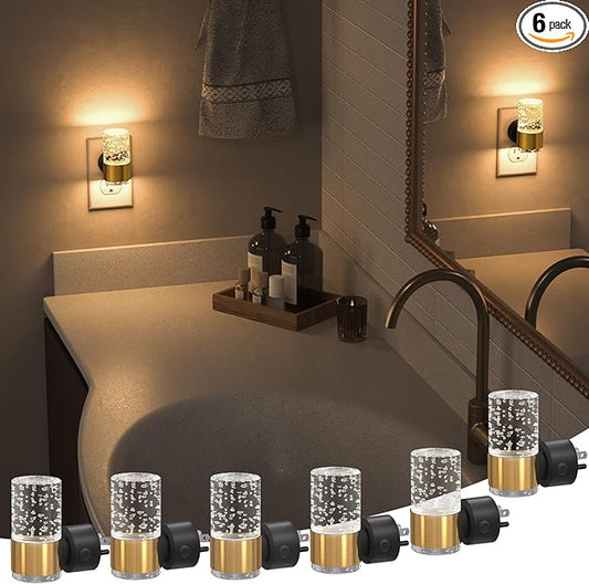 NIORSUN Night Light Plug into Wall, Dimmable Nights Lights with 3 CCT & 5 Brightness Levels, Slim Acrylic Plug in Night Light, Auto Dusk to Dawn Sensor for Stairs, Hallway, Bathroom, Gold, 6 Pack