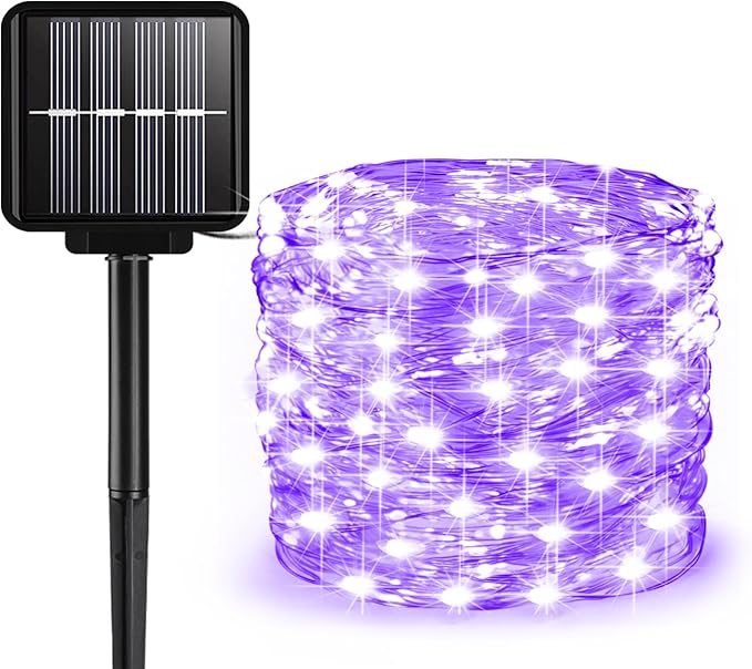 Solar String Lights Outdoor, 33 Feet 100 LEDs 8 Modes Solar Fairy Lights for Outside, Waterproof Outdoor Light for Patio Yard Christmas Tree Halloween Wedding Party Decorations, Purple