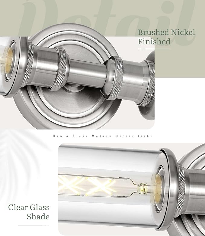 Ken & Ricky 24In Brushed Nickel Wall Sconces Set of Two,Bathroom Vanity Light Fixtures, Sconces Wall Decor Set of 2,Modern Wall Lighting for Mirror Living Room Bedroom Hallway
