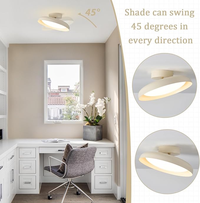 BISAMIYA Modern LED Ceiling Light, Brass Accent 12.6 Inch Semi Flush Mount Ceiling Light, Adjustable Angle Light Fixture, 3000K/Warm White/18W, for Hallway, Entryway, Kitchen