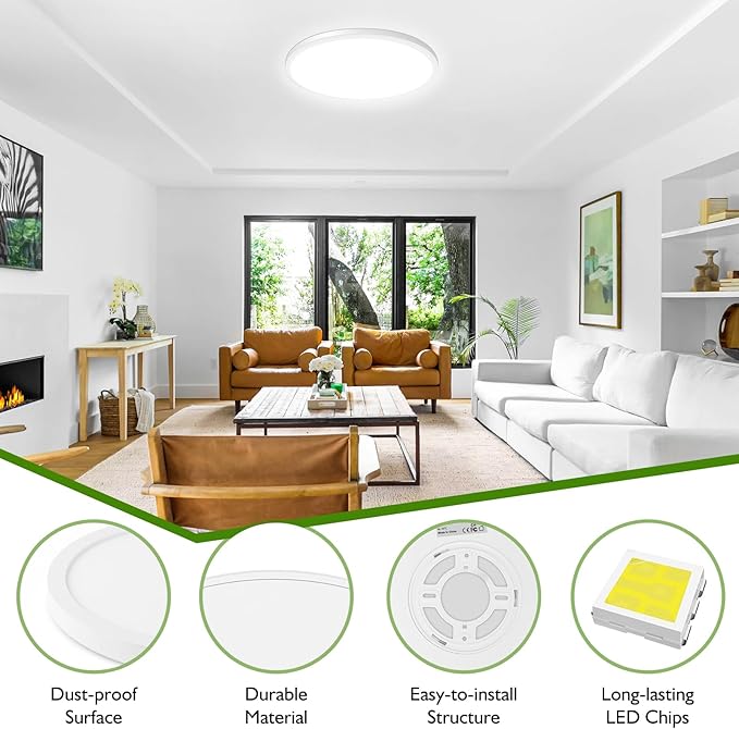 15 Inch Large LED Flush Mount Ceiling Light Fixture, 30W 4000Lm Dimmable Modern Recessed Ceiling Lamp, 5000K Daylight White Super Slim Low Profile Ceiling Light for Kitchen Bedroom Hallway, 1-Pack