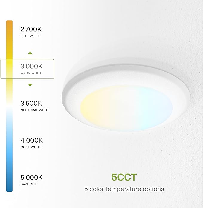 ASD 6 Pack LED Disk Lights 6 Inch, 15W 5CCT 2700K-5000K 1245LM CRI90+, Dimmable Flush Mount Ceiling Light Fixture, Low Profile Surface Mount Disc Lights, Junction Box or Recessed Can Install, ETL