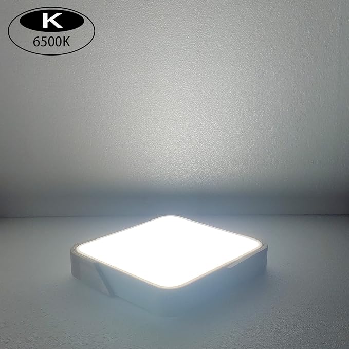 Ceiling Light Fixture, 24W LED Flush Mount, Wood Modern Luminaire Plafonnier for Bedroom Living Room, 12 Inch, Cool White 6500K