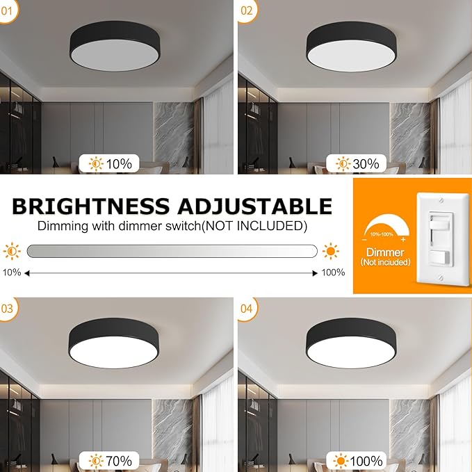 Flush Mount LED Ceiling Light, Dimmable 5CCT Modern Round Close to Ceiling Lighting Fixtures, Minimalist Black Ceiling Lamp,15.8 Inch