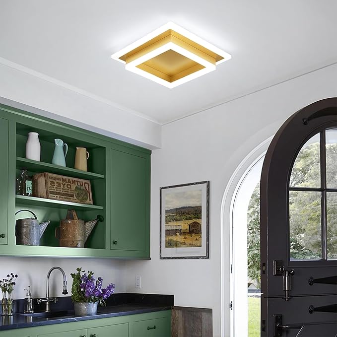 Modern LED Ceiling Lights, Gold Kitchen Ceiling Light, 32W Cool White 6000K Acrylic LED Hallway Ceiling Light Fixtures, Flush Mount Ceiling Lights for Bedroom Dining Room Kitchen Bathroom(Gold)