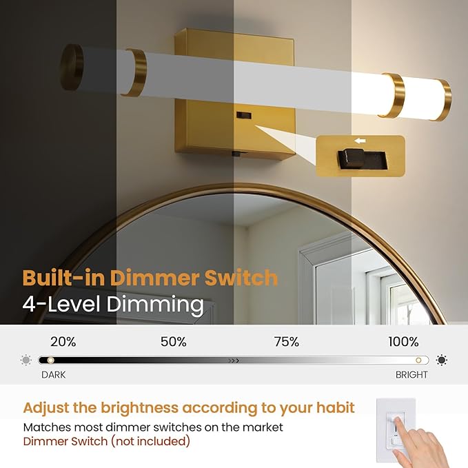 Gold Bathroom Vanity Light - 15.4 Inch LED Modern Bathroom Light Fixtures Over Mirror with Acrylic Shade 10W Dimmable 5CCT Bathroom Sconces Wall Lighting (Built-in Dimmer)