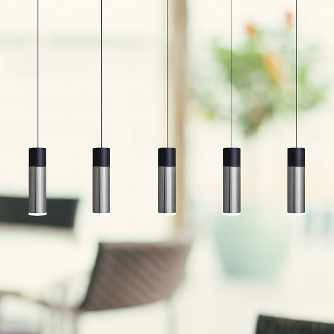Vela 5 Mini Pendant Lighting Black-Nickel - LED Hanging Light Fixture for Kitchen Island, Bar, Foyer - Cluster Pendants - Dimmable, Adjustable Wire, Lamp Bulb Included