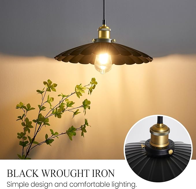 Hanging Plug in Light 2Pack Rustic Black 13.8 Inch Lampshade with 14Ft Cord Bar Counter Hanging Light Fixture with Plug in Cord On/Off Switch Hanging Lamp Plug in