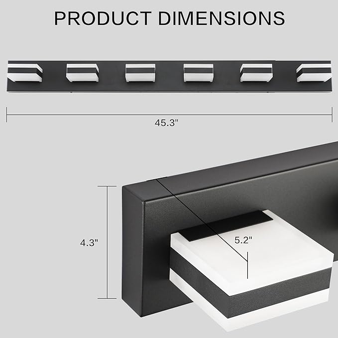 PRESDE 6-Light LED Bathroom Light Fixtures Over Mirror Matte Black Vanity Light for Bathroom Modern Bath Wall Lighting