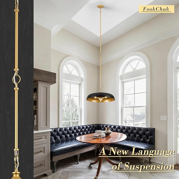 Large Pendant Light 20in Black and Gold Dome Pendant Lights 3 Light Socket Pendant Light Fixture with Adjustable Pendant Lighting for Kitchen Island Dining Room Kitchen Sink, E12