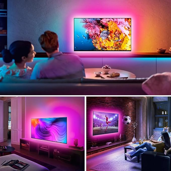 VOLIVO LED Lights for TV, 16.4FT Led Backlight for 45-85 inch TVs, Bluetooth RGB LED Lights Behind Television with Remote, USB Powered, Color Changing, Music Sync, for Gaming Room,Desk,Under Table