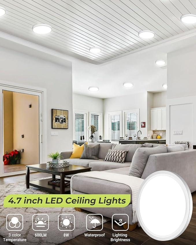 hepside 2PACK Flush Mount LED Ceiling Light Fixture Black, 4.7Inch 8Watt, 3000K-4500K-6000K 3 Color Selectable Ceiling Lamp Low Profile Ceiling Light for Closet Basement Hallway Porch