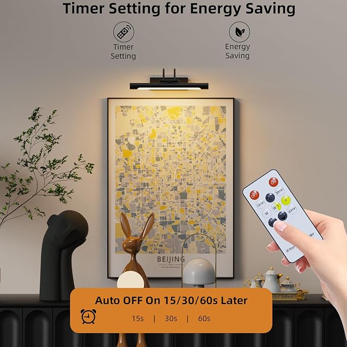 Picture Light,Wireless Rechargeable Gallery Light with Remote,5000mAh Dimmable Painting Rechargeable Picture Lights for Wall,12 inch Metal Picture Lights for Art,Paintings,Mirror,Black