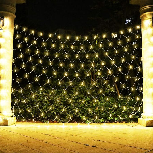 Net Light Mesh Lights, 240LED Timer Tree Warp Fairy Lights Outdoor Pulg in Hanging String Light for Christmas, Halloween, Garden, Walkway, Bushes Decor-9.8ft x 6.6ft(Warm White)