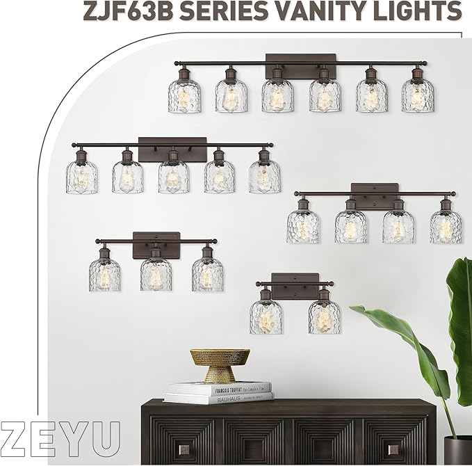zeyu 6-Light Modern Vanity Light, 42'' Bathroom Lighting Fixtures Over Mirror, Oil Rubbed Bronze Finish with Clear Hammered Glass, ZJF63B-6W ORB