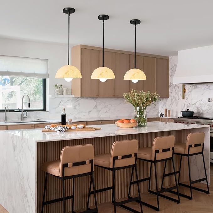 Modern Pendant Light Fixtures: 10 Inch Resin Shade Mid Century Chandelier - Adjustable Black Pendant Lighting for Kitchen Island Living Room Bedroom