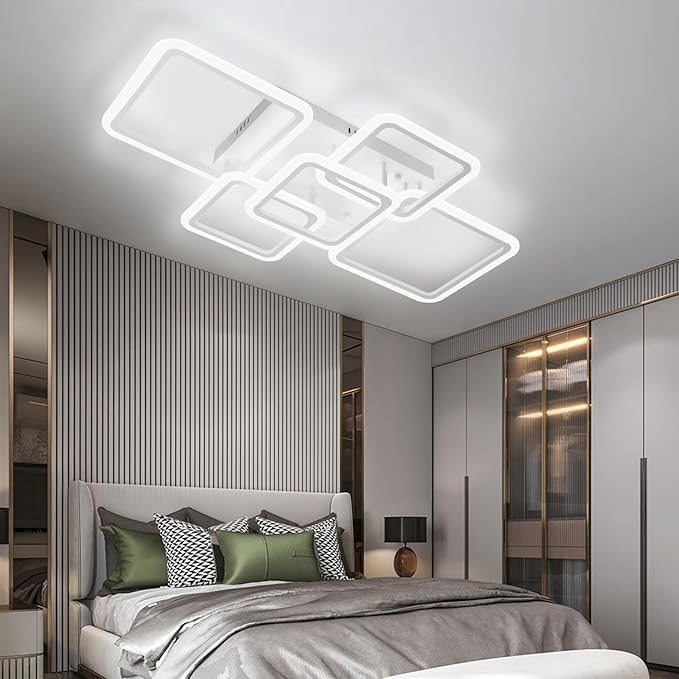 Modern LED Ceiling Light 5-Square Dimmable White Flush Mount LED Flower Ceiling Light with Remote for Living Room