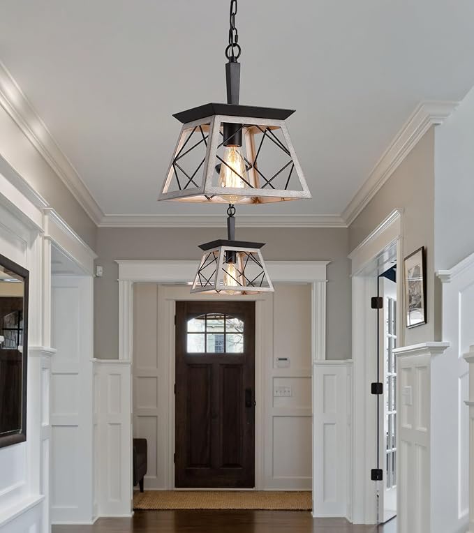 Q&S Farmhouse Dining Room Pendant Light Fixture,1-Light Industrial Hanging Lights for Hallway Entryway Patio Kitchen Island UL Listed