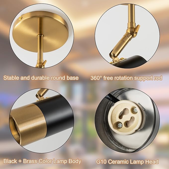 Modern Ceiling Spotlight, Gu10 Spot Lights Indoor with 350° Pivoting, 2-Packs Adjustable Directional Spotlight Indoor, Black and Gold Ceiling/Wall Light for Gallery, Cabinet, Hallway