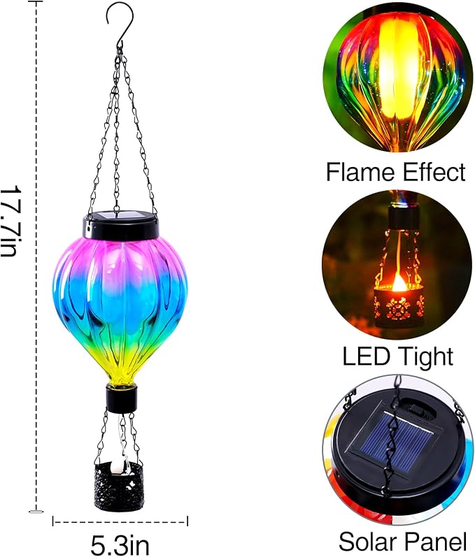 Patriotic Hot Air Balloon Solar Lantern for Garden Decor Halloween Christmas Party,Hanging Flickering Flame Outdoor Lights for Trees,Colorful Decorations for Party,Gifts for Mom (Gradient)