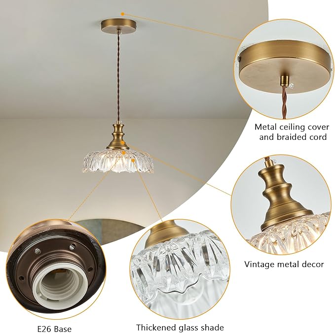 HDDFL Vintage Pendant Lights Fixture Modern Pendant Lighting Fixtures 11.8inch Hanging Lamp for Kitchen Island Bedroom Living Room Hallway
