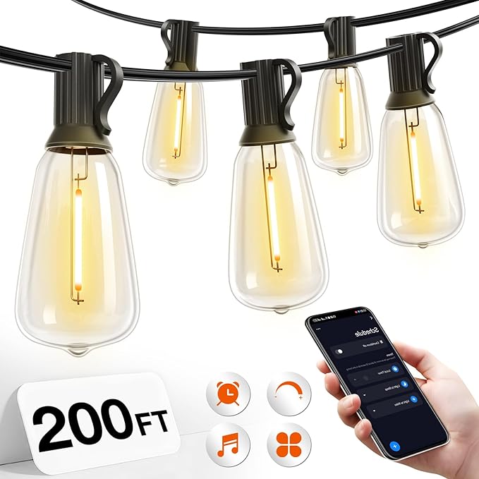 addlon 200FT Outdoor String Lights for Outside with APP Control Waterproof Patio Lights with Plastic ST38 LED Edison Bulbs Outdoor Lighting Extra Long for Backyard Bistro Porch Garden Pergola Party