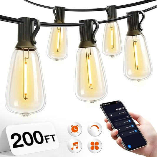 addlon 200FT Outdoor String Lights for Outside with APP Control Waterproof Patio Lights with Plastic ST38 LED Edison Bulbs Outdoor Lighting Extra Long for Backyard Bistro Porch Garden Pergola Party