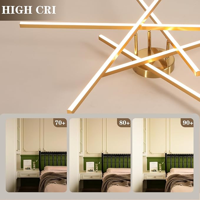 Gold Modern Sputnik Chandelier Ceiling Light Fixtures,5-Lights Industrial Metal Semi Flush Mount Ceiling Light for Bedroom Dining Room Living Room Kitchen Hallway(Gold, 5 Head)