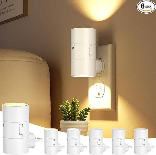 JOFIOS Night Lights Plug Into Wall,3 Color Temperatures LED Night Light Plug in,Dusk to Dawn Sensor,0-100LM Adjustable Brightness,Dimmable Night Lights for Hallway Bathroom Stair Bedroom,White,6 Pack