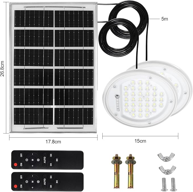 ABZXT Solar Pendant Light Shed Light Lighting Day and Night Auto Dusk to Dawn Solar Light Indoor and Outdoor with Remote Controlfor for Barn, Patio, Garden, Yard, Gazebo,Chicken Coop, Tent (2 Lights)