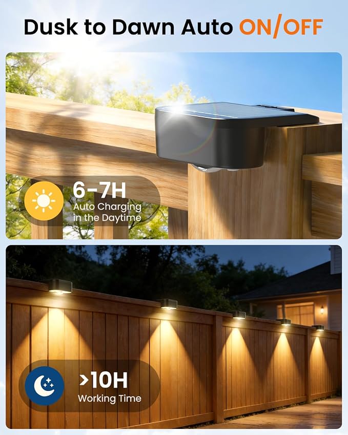 JOFIOS Solar Fence Lights Outdoor, 24 Pack Deck Lights Solar Powered, Solar Step Lights for Outside Waterproof IP44, Garden, Backyard, Patio, Railing, Pool, Stairs, 9 Fixed Colors ＆ Color Changing
