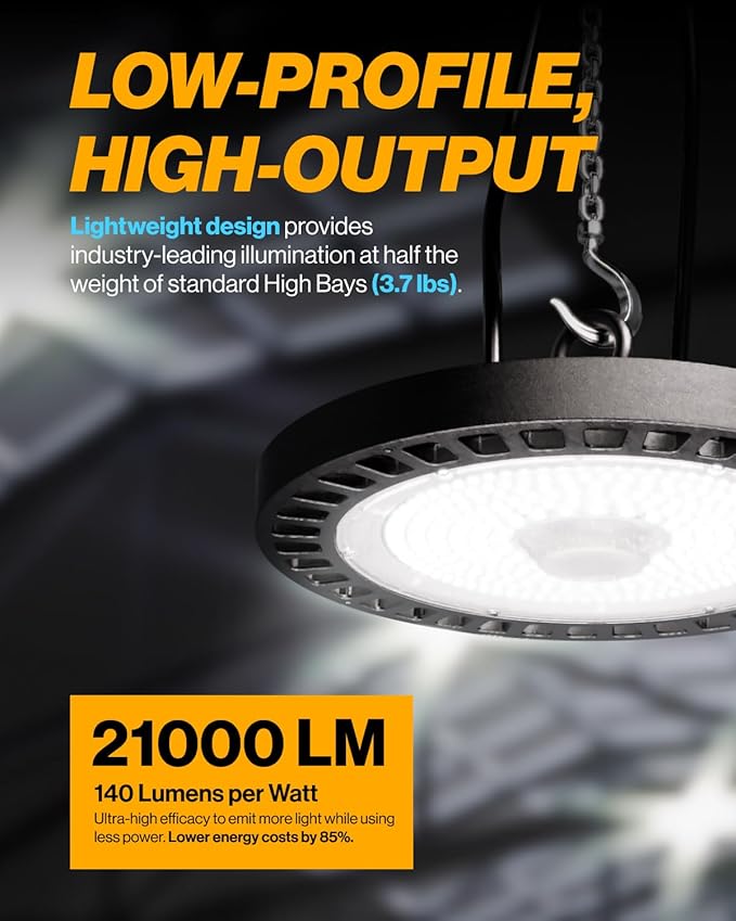 Sunco UFO LED High Bay Light, 150W, 21000 Lumens 5000K 100-277V Dimmable 0-10V, Ultra Bright Commercial Shop Lights for Warehouse, Factory, Workshop, Garage & Barn, Ceiling Mount, UL/DLC