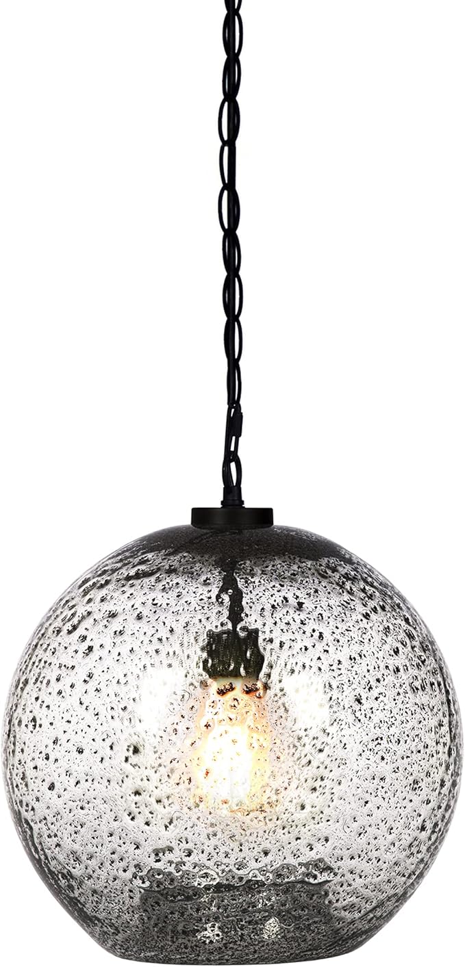 CASAMOTION Pendant Lighting Kitchen Island Entryway Hallway Foyer Clear Glass Black Marble Modern Farmhouse Ceiling Hanging Light fixtures Large Globe Black Chain Kit 13 inch H