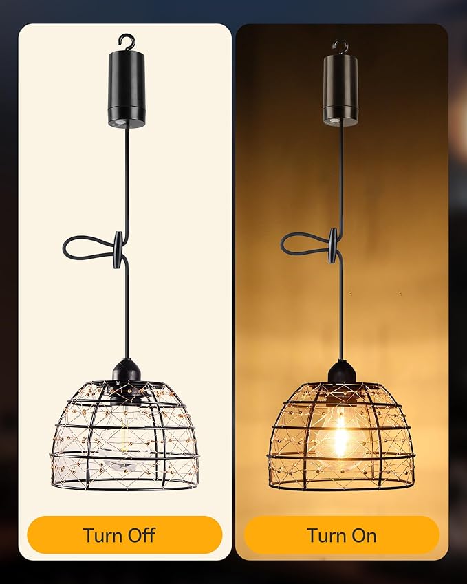 Battery Operated Hanging Outdoor Chandelier, 4/6/8 H Timer, Dimmable Bohemian Hanging Shed Gazebo Lights Outdoor Waterproof for Patio, Porch, Gazebo, Pergola, Kitchen Decor Lighting