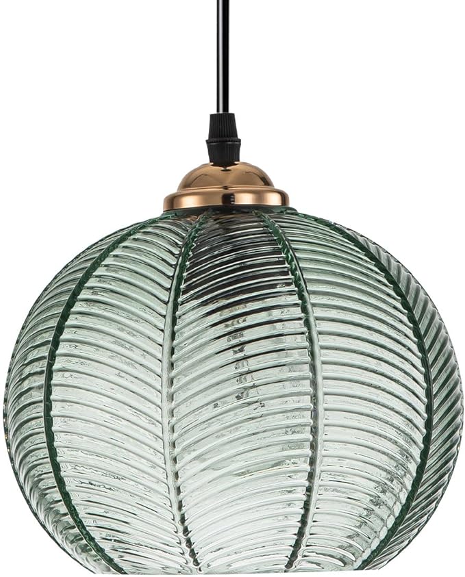 Glass Pendant Light Kitchen Island Pendant Lights with Green Glass Shade Hand Blown 1-Light Globe Pendant Light Gold Modern Hanging Light for Dining Room Bedroom