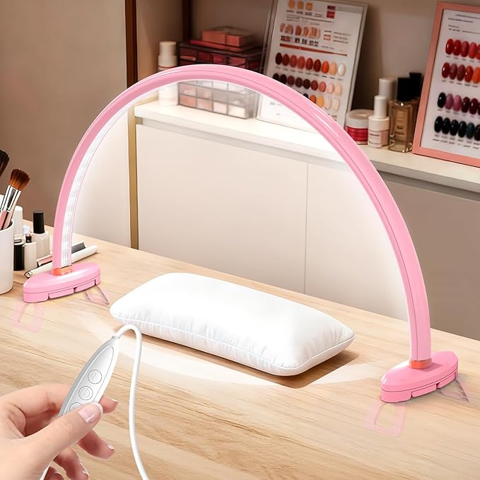 Yokilly Arc Half Moon Light: 20" Half Moon Light with Foldable Bracket for Desk Salon Table Use - No Flicker & Shadow-Free Desk Lamp with Stepless Brightness 3000-6500K for Manicurist Nail Tech