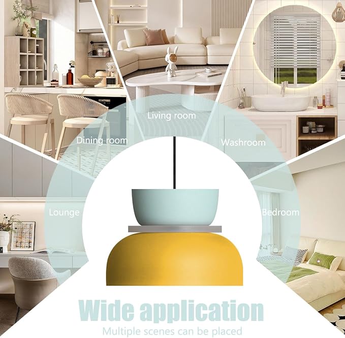Macaron Kitchen Island Pendant Light Boho Yellow Blue Lamp Shade Mid Century Modern Hanging Light Fixtures Nordic Retro Hanging Pendant Light for Entrance Laundry Room Breakfast Nook
