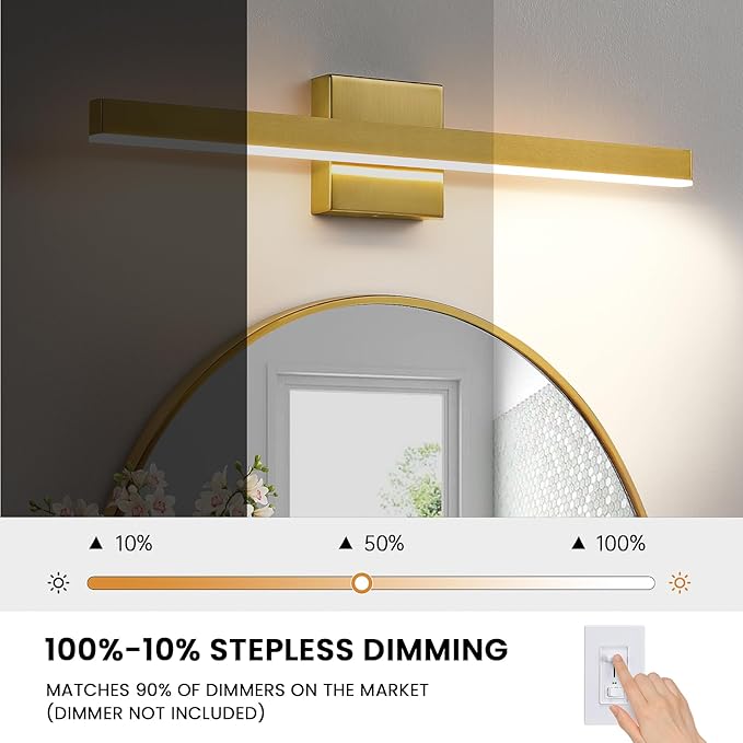 KAISITE Modern Bathroom Vanity Light Gold Light Fixture Over Mirror 24 inch Vanity Lighting Fixture Dimmable 5CCT LED Bar Vanity Light for Bathroom Restroom