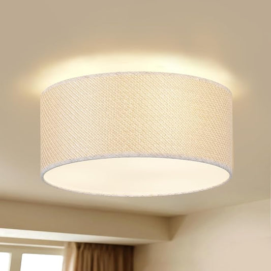 13Inch Farmhouse Semi Flush Mount Ceiling Light,Drum Shade 3-Light Rustic Ciling Fixture for Bedroom,Living Room,Hallway,Entryway,Kitchen,Creating Soft Ambient Home Lighting