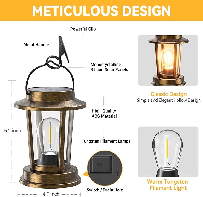 Solar Lanterns Outdoor Waterproof 2 Pack , Upgraded Solar Lights Outdoor, Bright Solar Powered Lanterns Decorative, Hanging Solar Lantern for Patio Garden Yard Path Porch Tree Decor(Antique Copper)