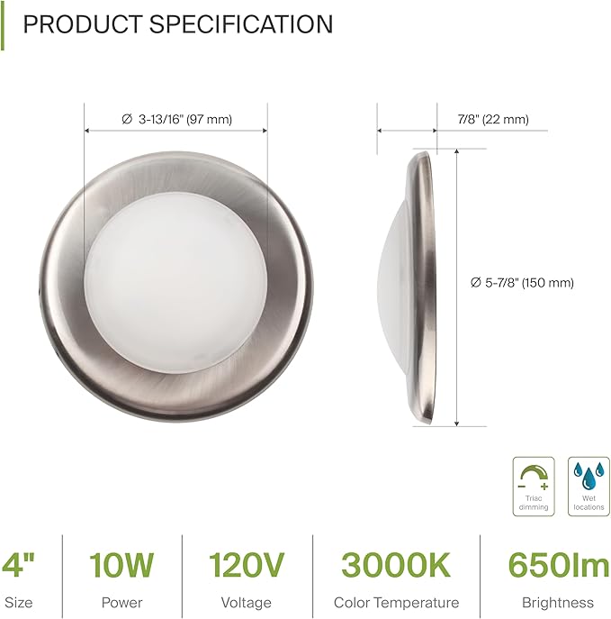ASD 12 Pack LED Disk Lights 4 Inch, 10W 3000K Warm White 650LM CRI90+, Dimmable Flush Mount Ceiling Light Fixture, Low Profile Surface Mount Disc, Junction Box or Recessed Can Install, ETL