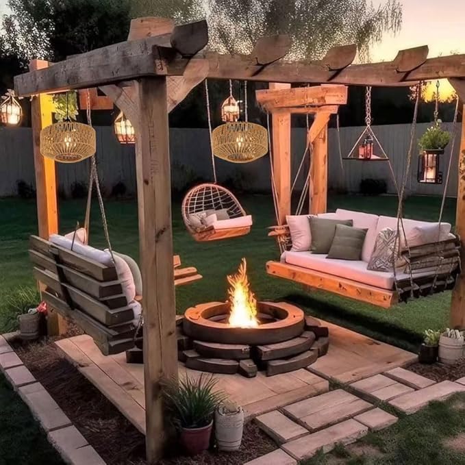 Battery Operated Pendant Light Outdoor Chandelier for Gazebo Hanging Lamp with Remote Timer Powered by 4*AA Batteries Boho Rattan Lampshade LED Lantern for Garden Farmhouse Porch Patio Backyard Decor