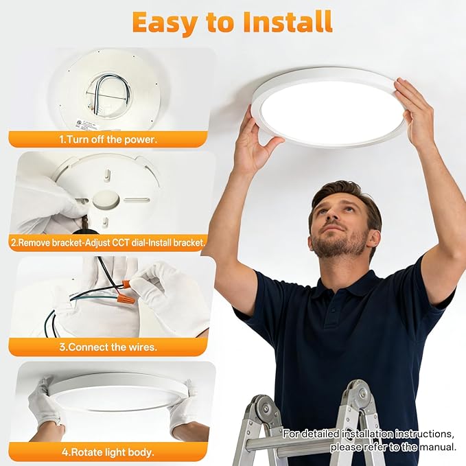 16 Inch 2Pack Super Slim Flush Mount Ceiling Light Fixture,30W 3400LM Dimmable 5CCT Selectable 2700K-5000K Round Light Fixture for Living/Bedroom,Kitchen/Bathroom,Porch &All Indoor Spaces White