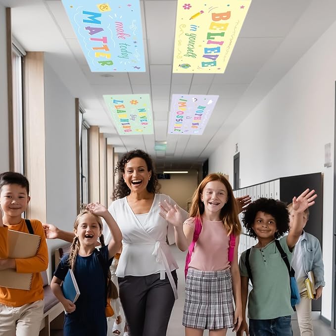 Wiooffen 6 Pcs Fluorescent Light Covers with 60 Magnets Decorative for Classroom Ceiling Light 4 x 2 Feet Magnetic Light Covers Filter Easy Install for Office Hospitals & Home (Candy color)