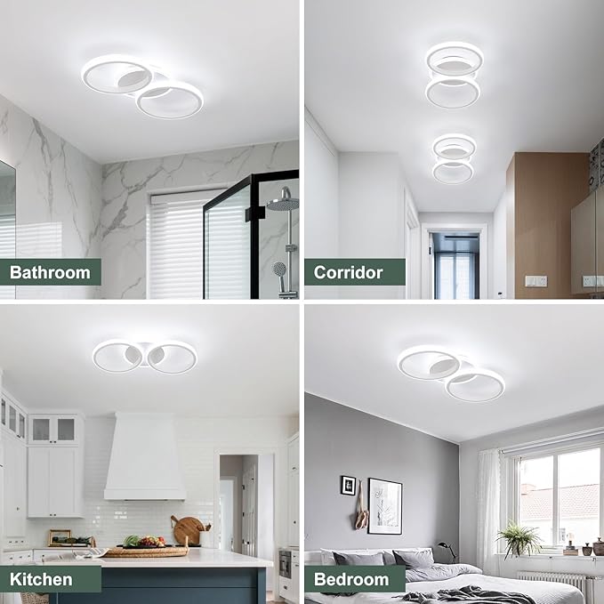 ElDISUNY Modern LED Ceiling Lights, 30W Round Ceiling Lights Fixture for Kitchen, Close to Ceiling Lights for Hallway Bedroom Dining Room, Cool White Light 6000K(White)